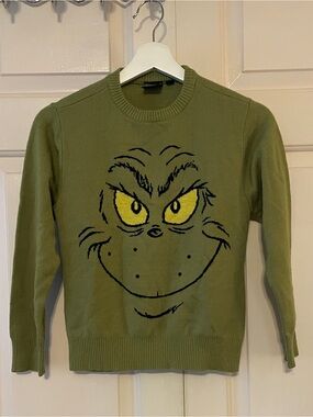 The Grinch Dr Seuss Sweater M Grinch Face - Fun Kidcore Holiday Knit
